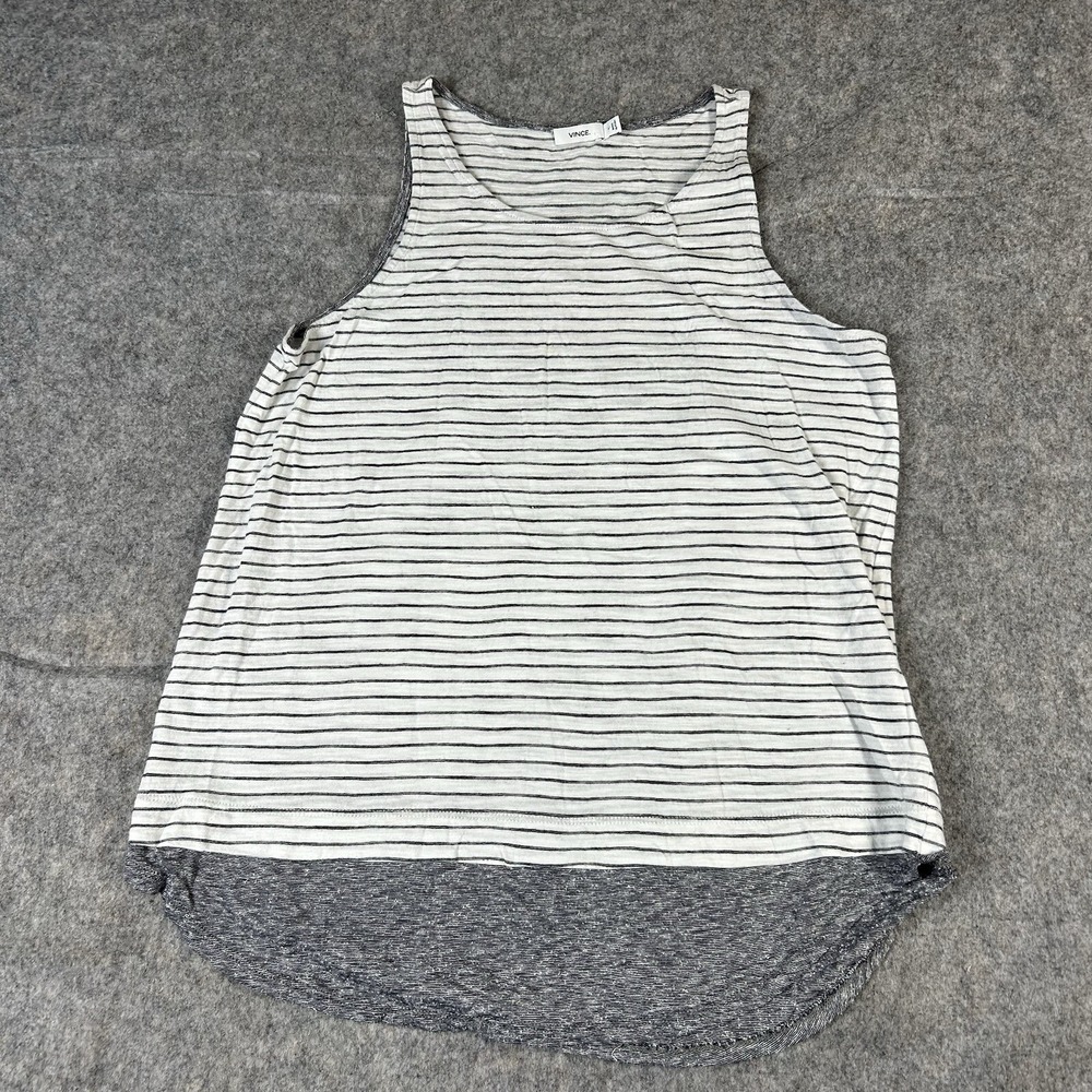 Vince Striped Slub Tank Top Women's Small Striped Optic White Cotton Flaw